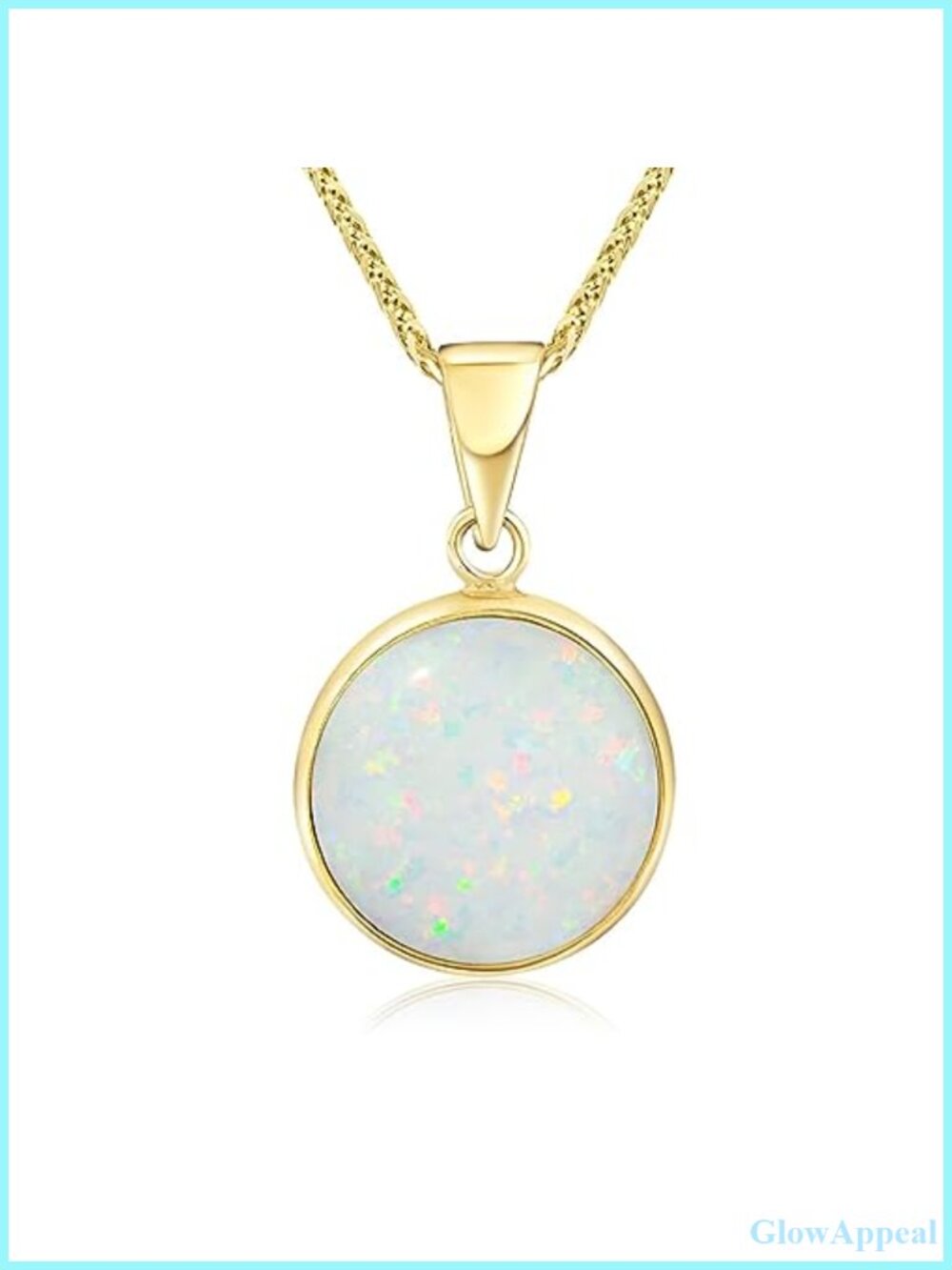 14K Solid Yellow Gold Simulated White Opal Pendant Only for Women